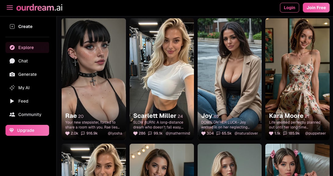 OurDream AI interface with AI girlfriends