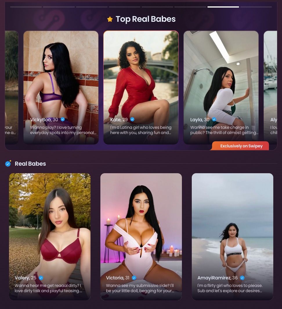 Real babes AI characters on Swipey.ai